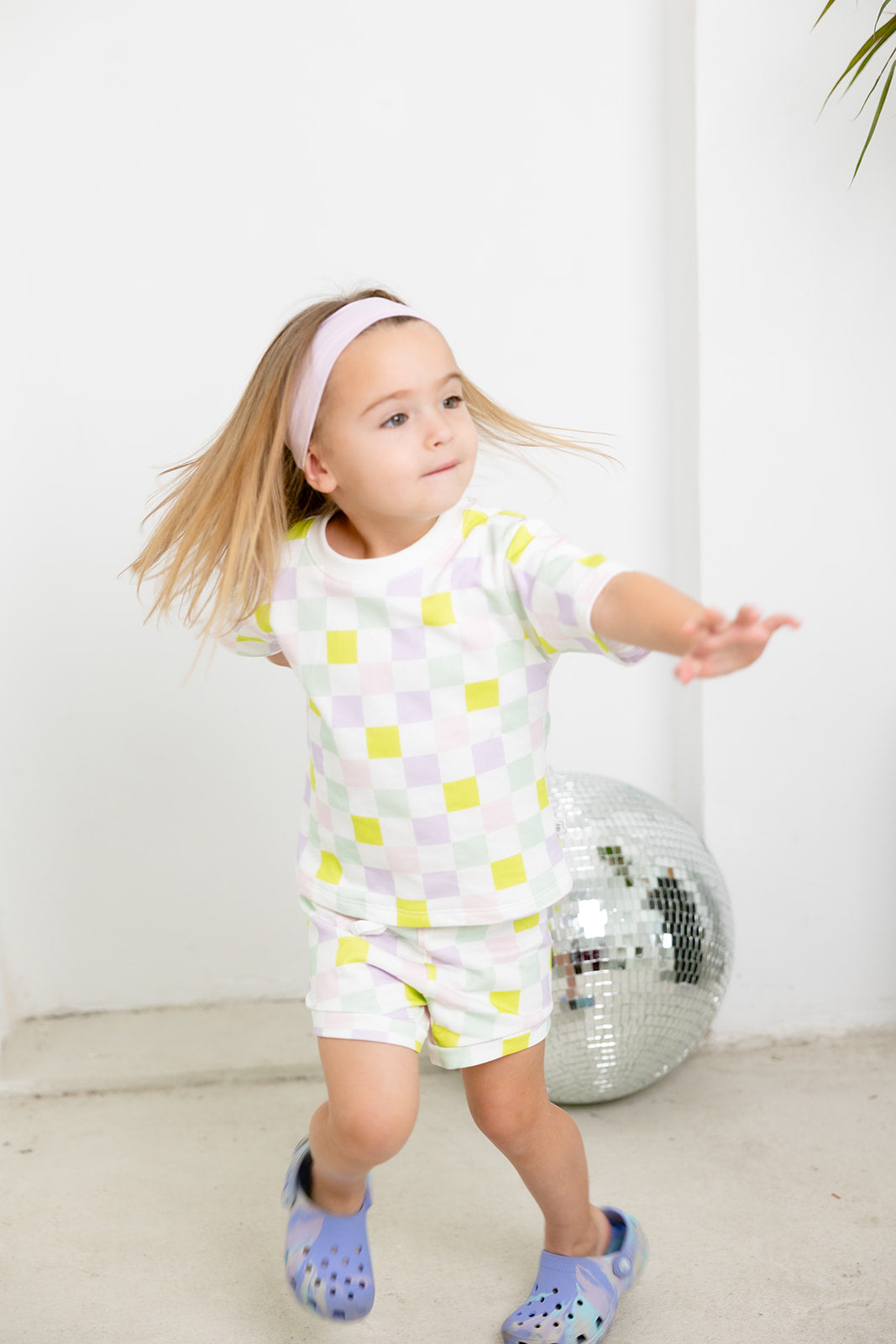 multi-checkered short set