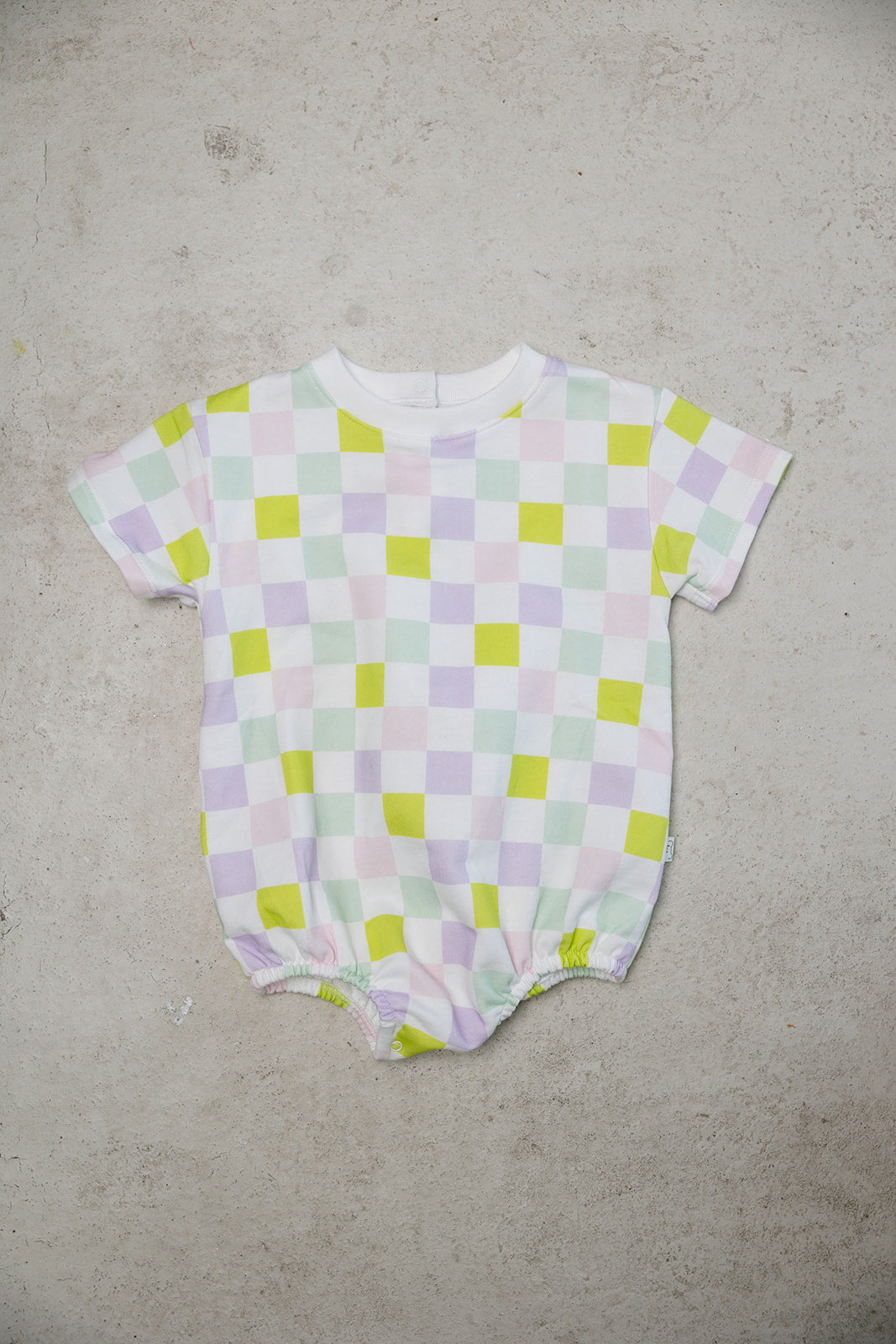 multi-checkered bubble romper