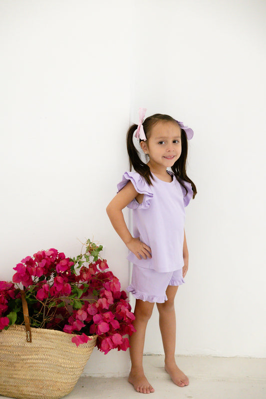 lavender ruffle short set