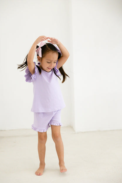 lavender ruffle short set