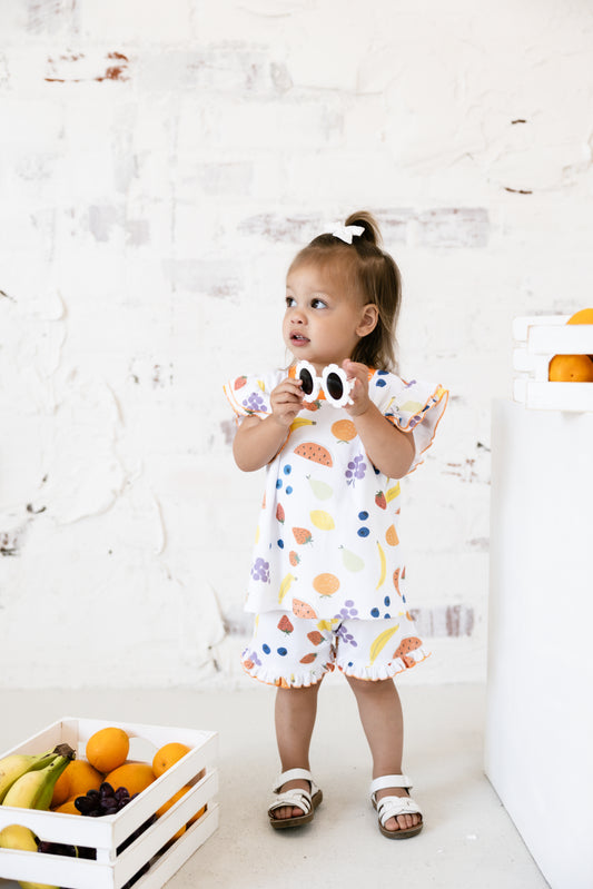 vitamin c orange ruffle short set