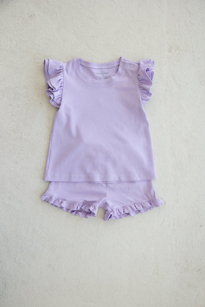 lavender ruffle short set