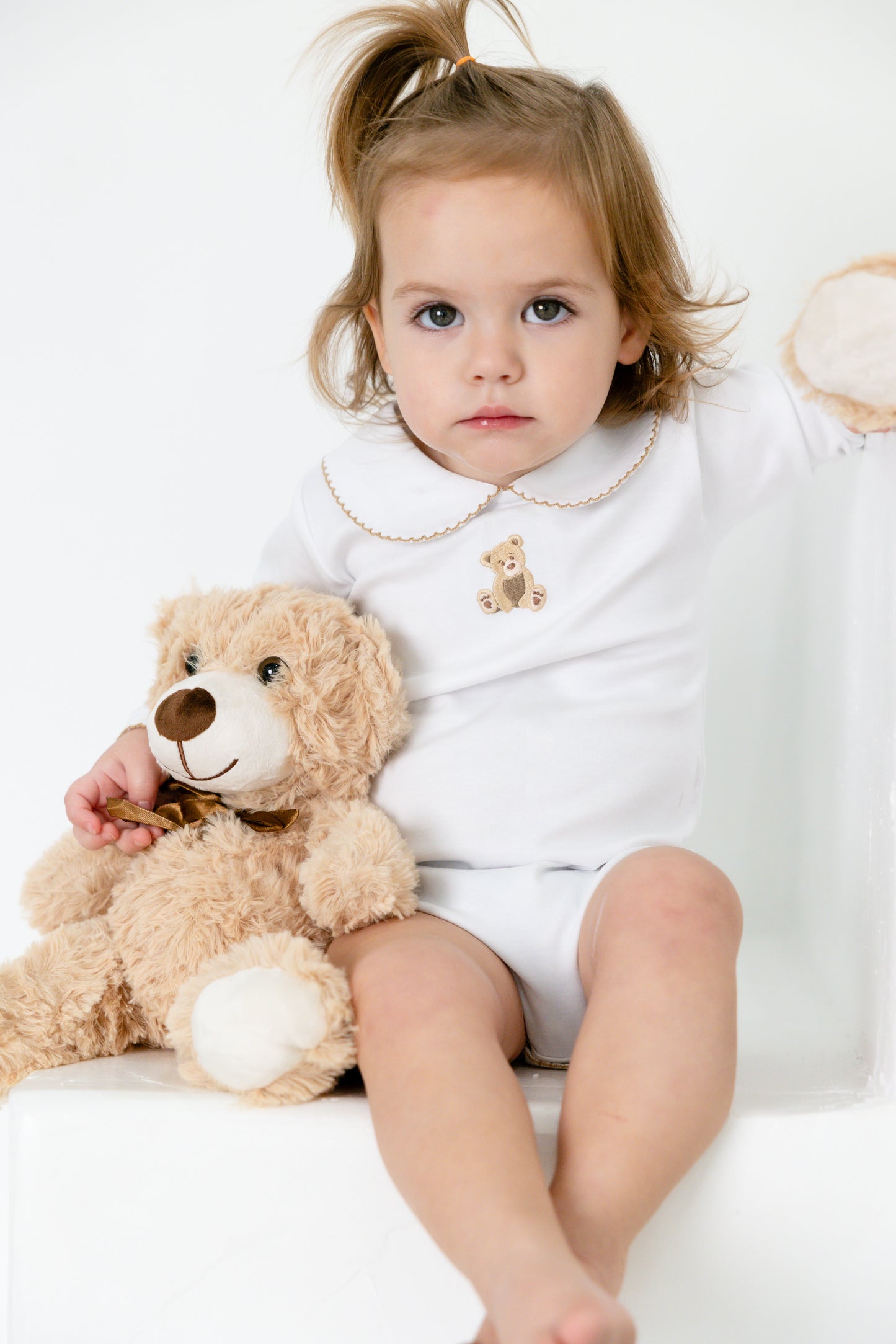 teddy bear collared long sleeve bodysuit