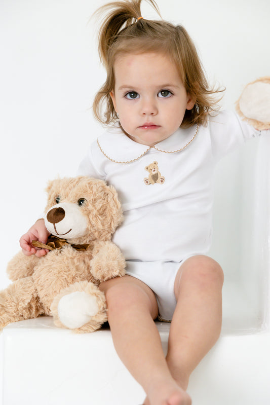 teddy bear collared long sleeve bodysuit