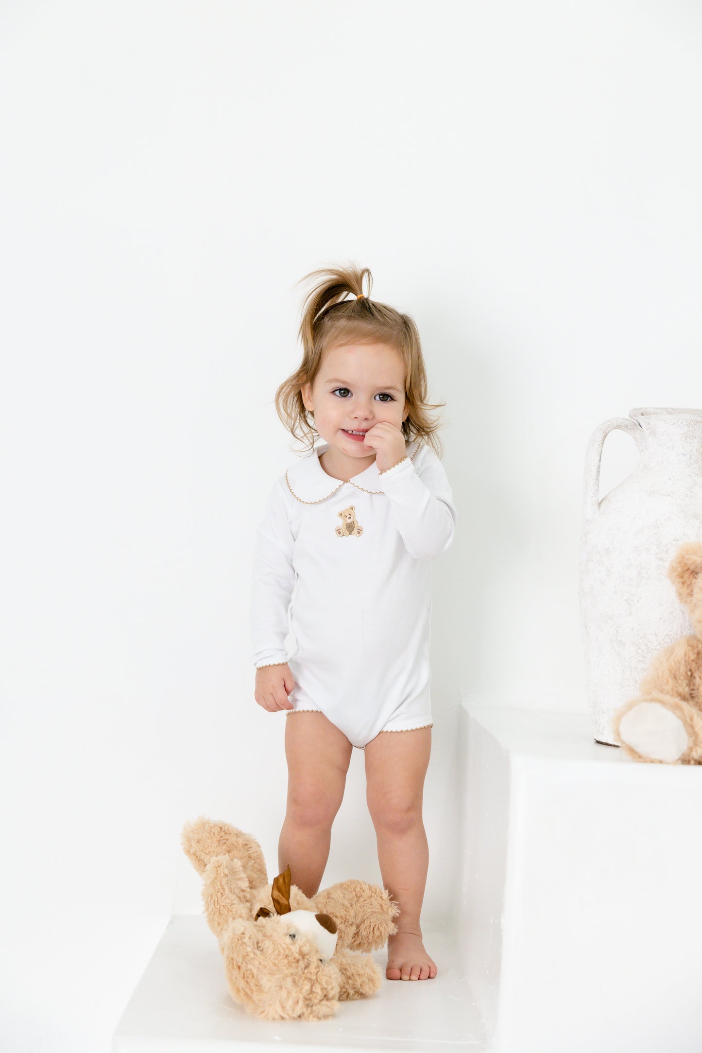 teddy bear collared long sleeve bodysuit