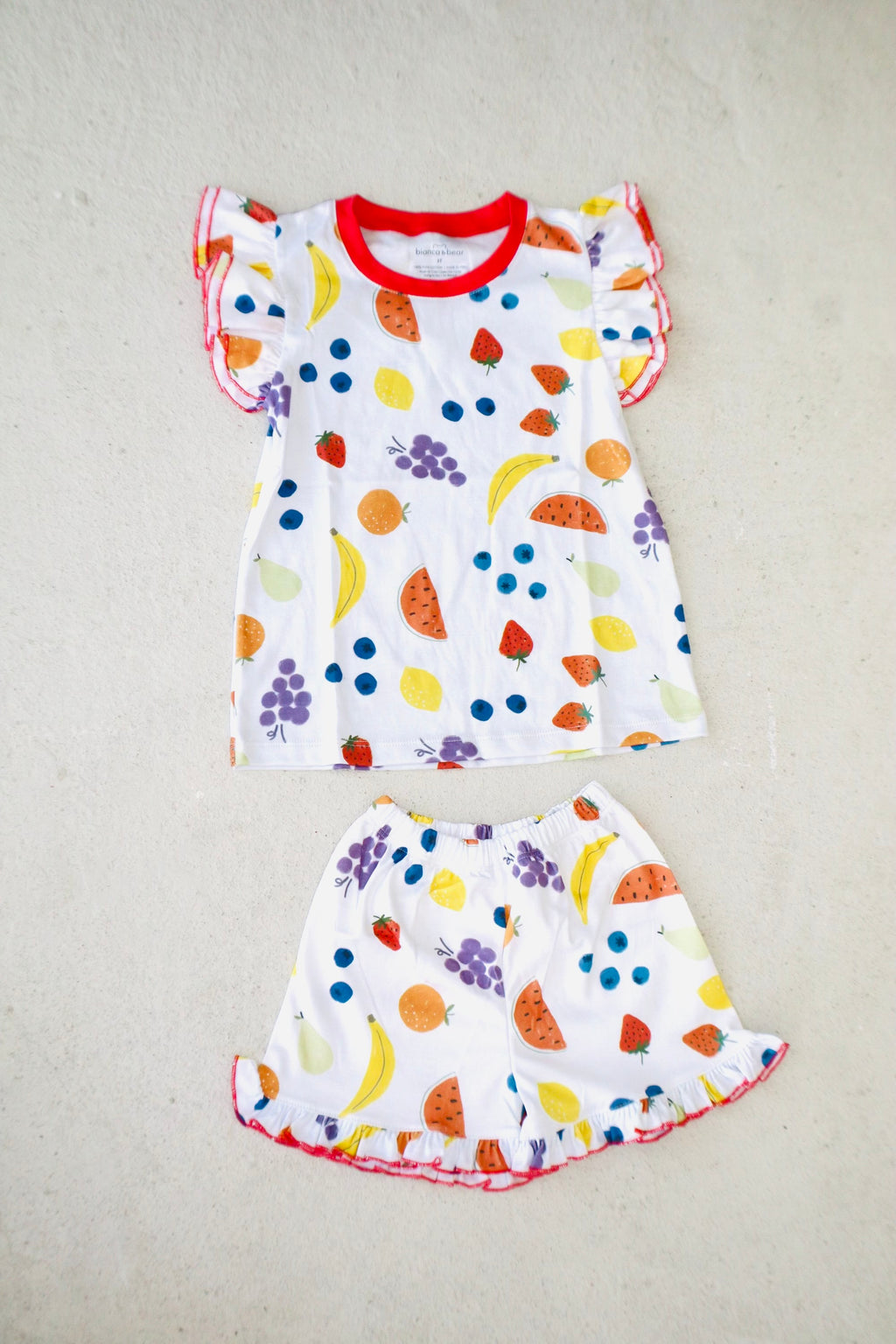 vitamin c coral ruffle short set