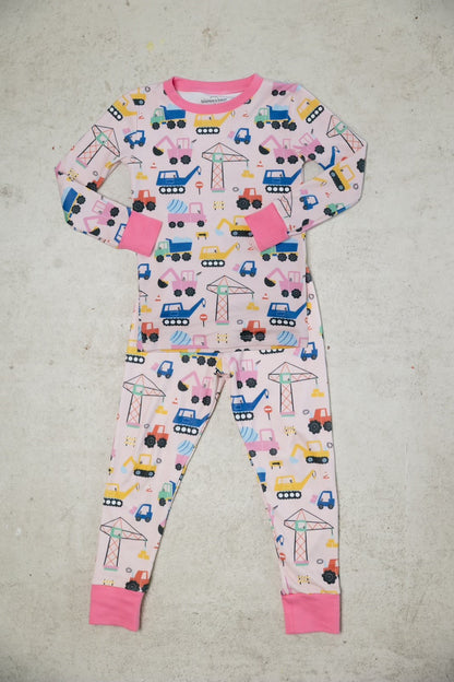 construction pink long sleeve pajama set