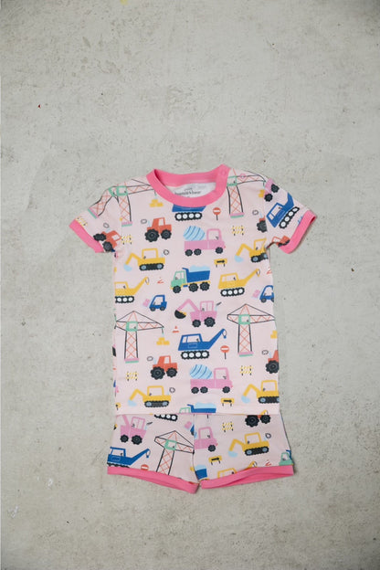 construction pink short sleeve pajama set