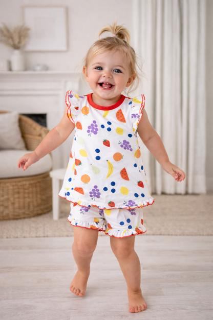 vitamin c coral ruffle short set