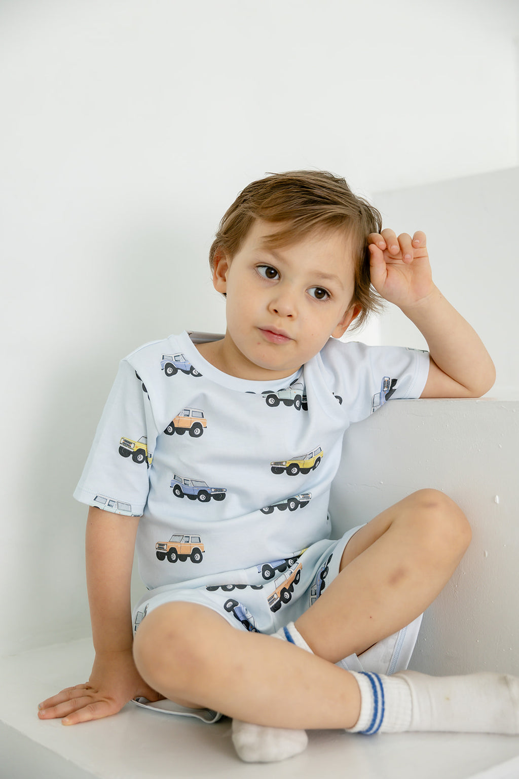 Theodore wearing the Bianca & Bear Bronco Pima Cotton Short Set