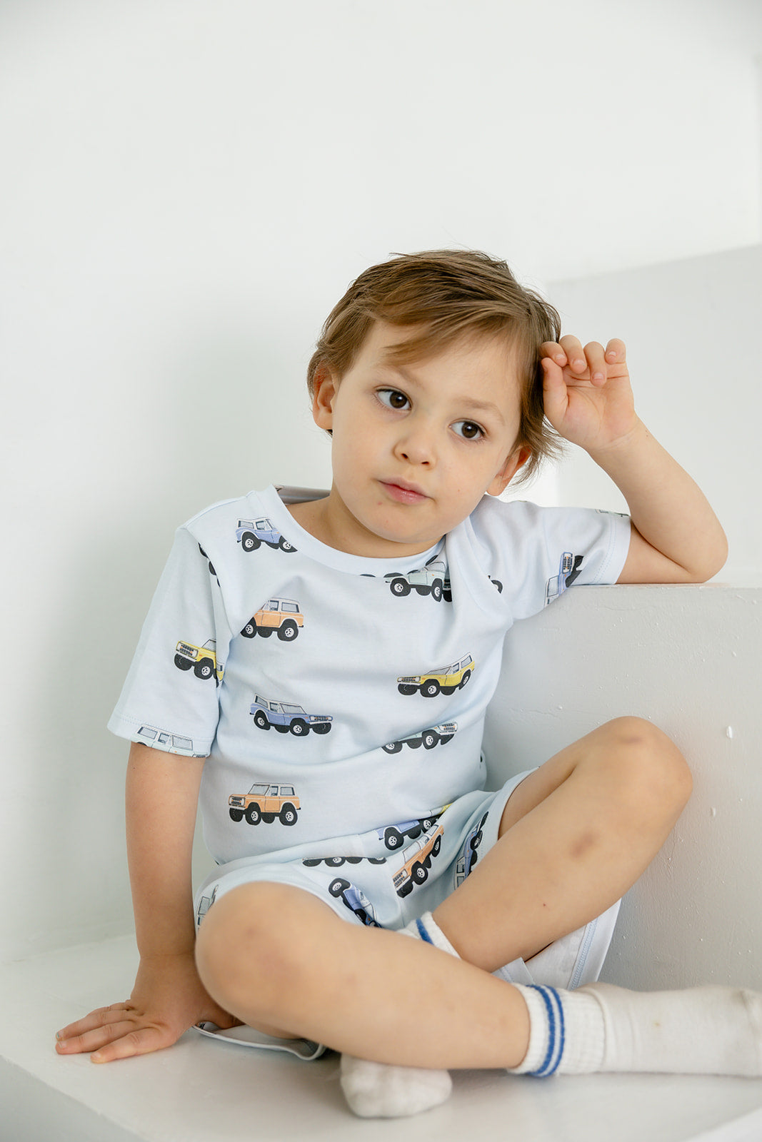 Child wearing Bianca & Bear Bronco Pima cotton short set