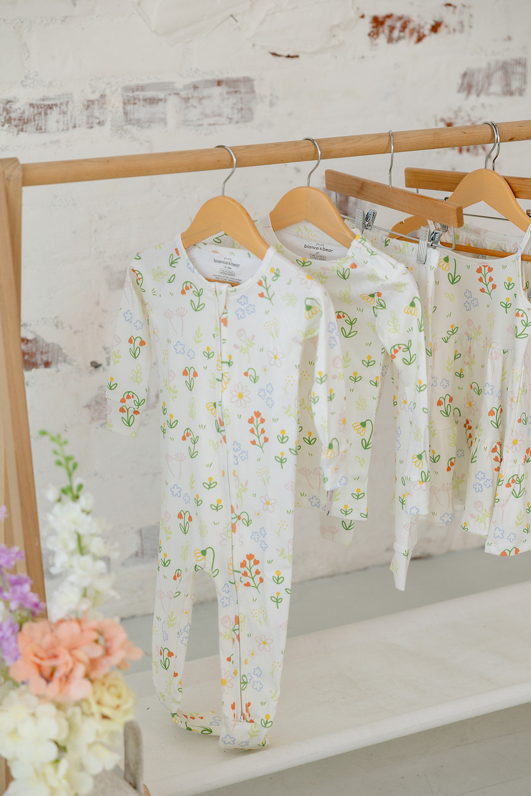 Bianca & Bear Floral Pima cotton sleeper with coordinating Floral styles