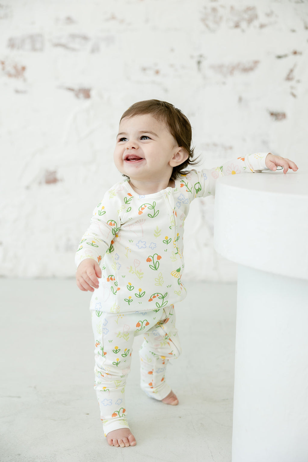 Child wearing Bianca & Bear Floral Pima cotton long sleeve pajama set