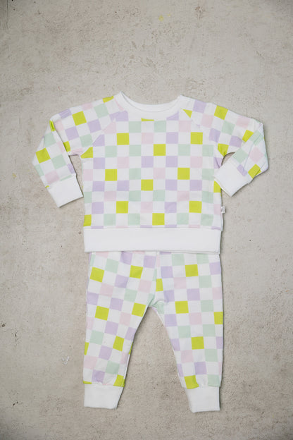 multi-checkered jogger set